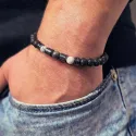 Bransoletka męska ochrona spokój siła hematyt lawa howlit larvikit talizman