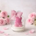Świeca sojowa MIŚ różowy z kloszem na prezent handmade