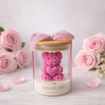 Świeca sojowa MIŚ Różowy w szkle prezent dla niej życzenia personalizacja handmade