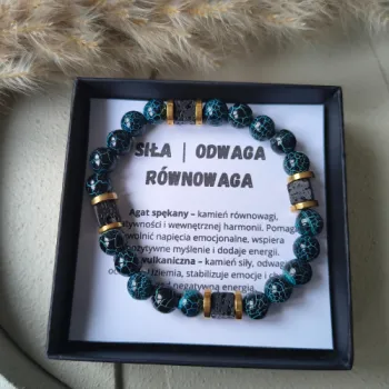 BRANSOLETKA MĘSKA AGAT SPĘKANY LAWA WULKANICZNA SIŁA ODWAGA RÓWNOWAGA