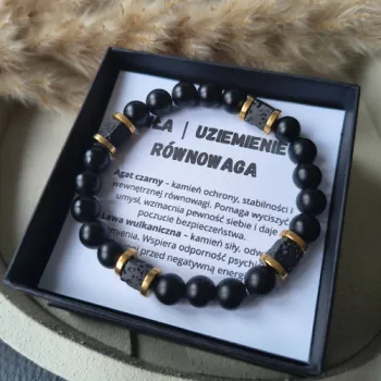 BRANSOLETKA MĘSKA AGAT CZARNY LAWA WULKANICZNA SIŁA UZIEMIENIE RÓWNOWAGA