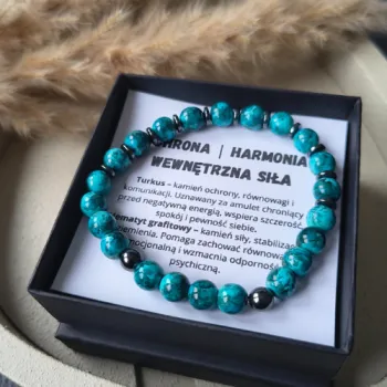 BRANSOLETKA MĘSKA DLA NIEGO TURKUS HEMATYT OCHRONA HARMONIA