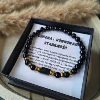 BRANSOLETKA MĘSKA TURMALIN AGAT CZARNY OCHRONA RÓWNOWAGA STABILNOŚĆ