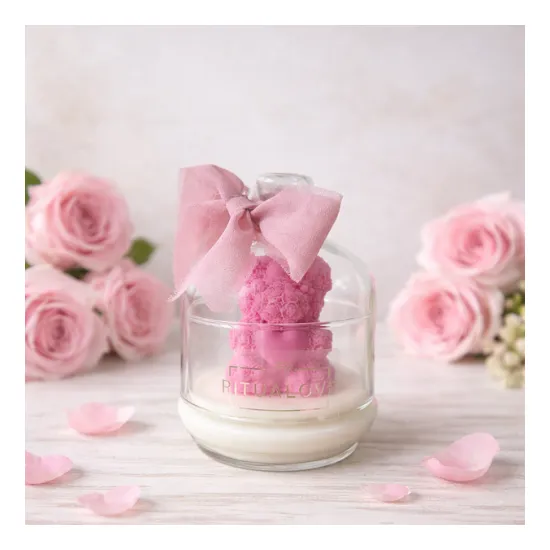 Świeca sojowa MIŚ różowy z kloszem na prezent handmade